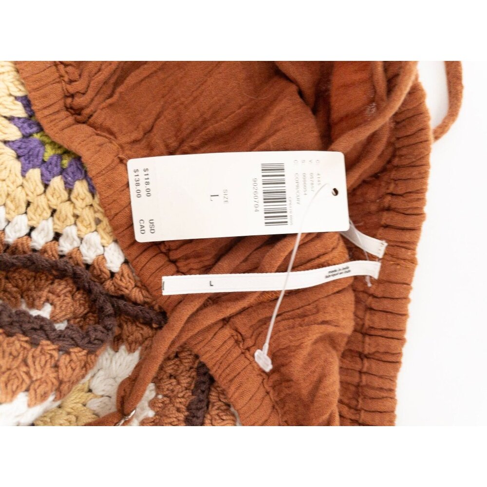NEW By Anthropologie Boho Crochet Twofer Jumpsuit Rust Cream backless - Picture 12 of 14